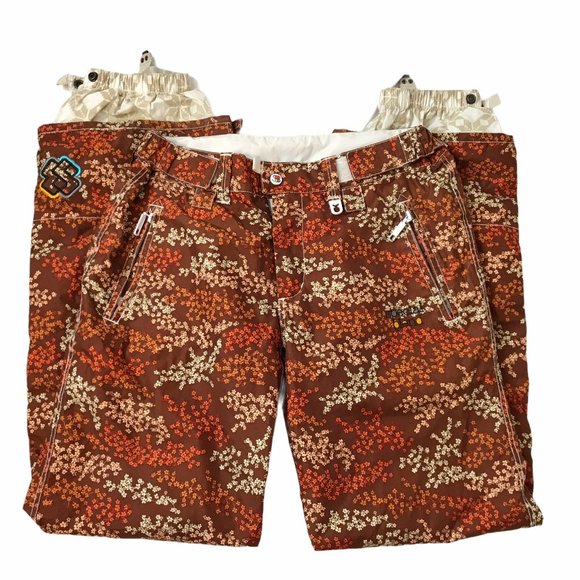 SPECIAL BLEND Snowboard Pants Brown Floral Women's - Picture 1 of 11